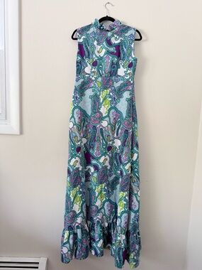 Vintage Hukilau Fashions Authentic Hawaiian Maxi Dress Size M
Teal Purpl Paisley